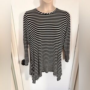LOGO tunic Shirt Womens 2X Black Striped Flowy Long Sleeve Lagenlook #1696
